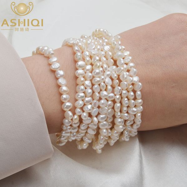 

ashiqi multilayer natural freshwater pearl bracelet for women gorgeous 10 rows fine fashion 4-5mm pearl jewelry, Golden;silver