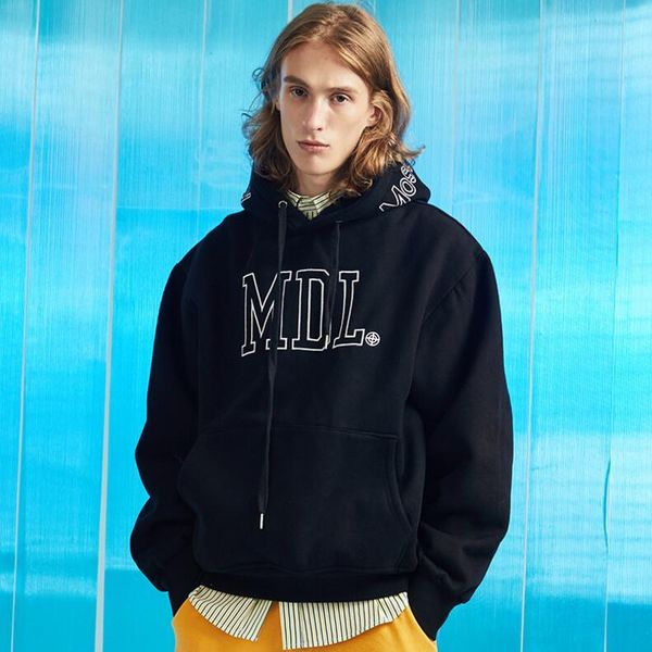 

new fashion tide brand autumn winter european american embroidery english kangaroo pocket loose plus velvet hooded sweater for men's ho, Black