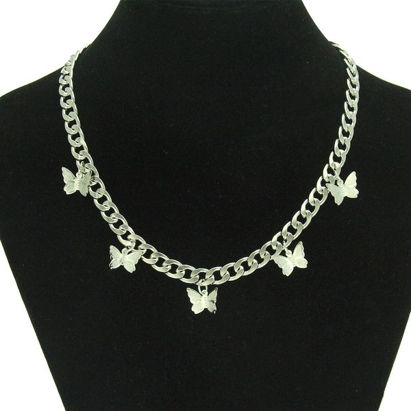 

cuban link chains simple accessories glossy fashion butterfly pendant cuba necklace, Silver