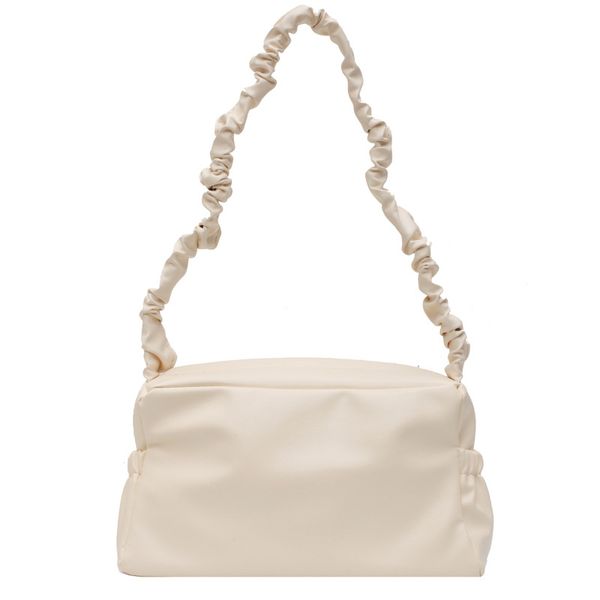 

pure color simple pleated design handbag female 2020 spring and summer new pu cute retro baguette shoulder bag crossbody bag