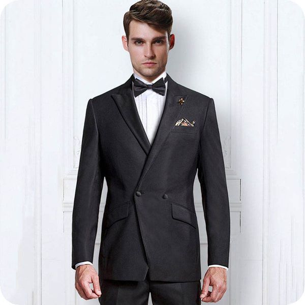 

Black Men Suits for Wedding Groom Tuxedos Best Man Blazer 2Piece Double Breasted Groomsmen Jacket Slim Fit Terno Masculino Peaked Lapel