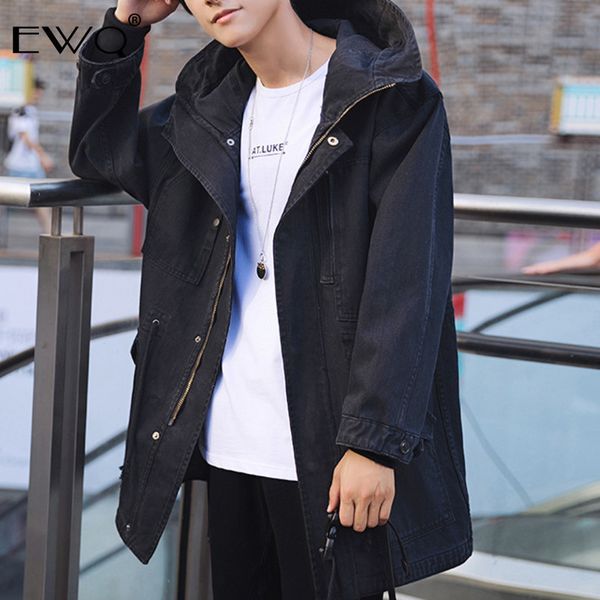 

ewq / новый осенний винтажный воротник-пуховик с длинными рукавами однобортный сплошной с карманами с капюшоном свободное мужское повседневн, Black;brown