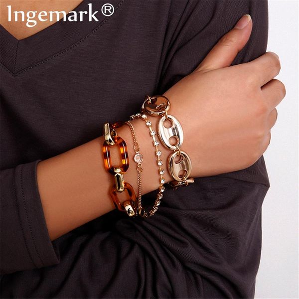 

ingemark vintage коренастых цепей браслет женщина мужчины armband 4шт / set стимпанк кристалл большого нос браслет лучших ювелирные изделия, Black