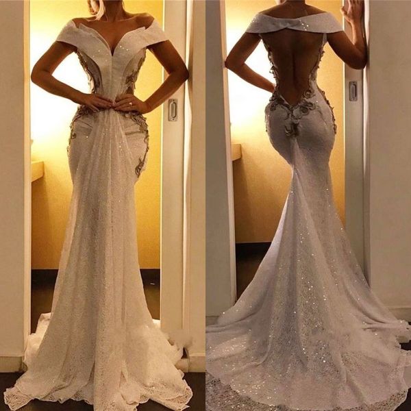 

lace tulle mermaid prom party dresses deep v neck sleeveless backless appliques sequin sweep train special occasion dresses, Black