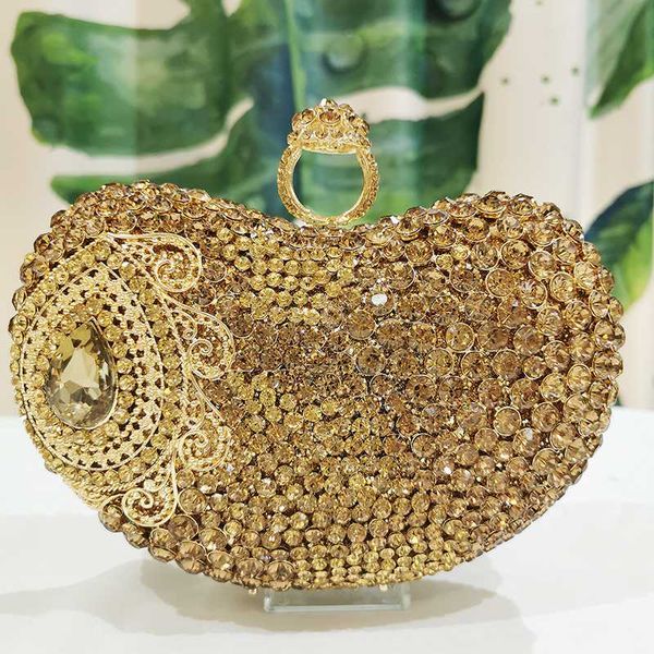 

xiyuan heart shape rhinestone gold clutch fashion crystal diamond evening bags women shoulder handbags female chain miniclutches