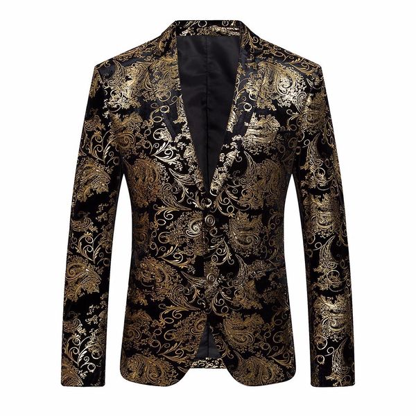 

2019 new fashion men's dress floral suit notched lapel slim fit stylish blazer gold suits coat le costume des hommes f1, White;black