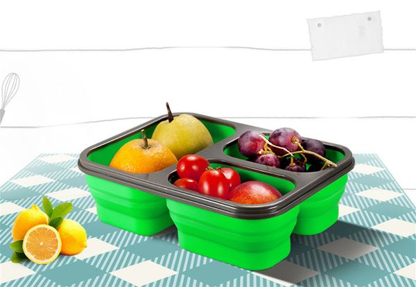 

две сетки 3 отсеков силиконовые складные коробки для пикника портативный посуда студент ланч микроволновка котелок хранения холодильник ящик