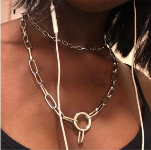 

2019 new fashion style simple punk rock metal chain necklace two chain necklace for men women chain necklace silver