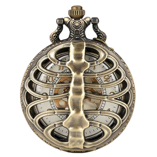 Steampunk esqueleto espinha costelas oco relógio de bolso de quartzo cool vintage colar pingente relógio corrente presente masculino feminino 219w