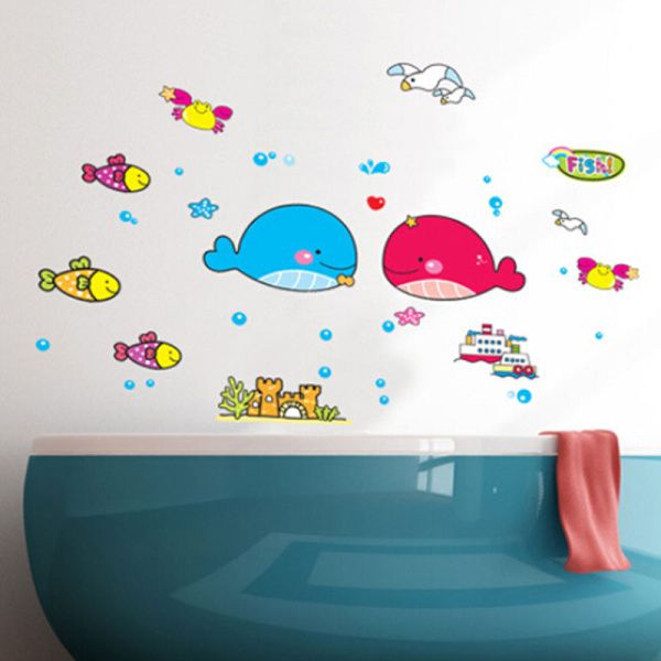 

diy ocean sea fish vinyl art removable wall sticker underwater world animals home mural fluorescent decals bath room decor