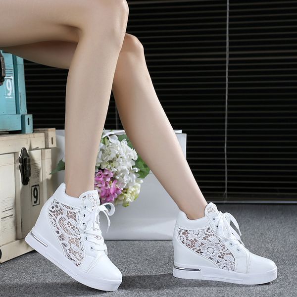 

summer women shoes woman breathable mesh sneakers flats lace loafers thick heels platform wedges casual comfort creepers, Black