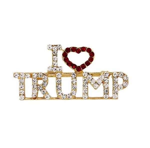 

кристалл трамп брошь горный хрусталь блеск броши красное сердце письмо "я люблю трампа" булавка женщины девушки пальто платье ювелирные изде