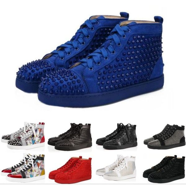 

High Top Studded Spikes Casual Flats Red Bottom Luxury Shoes 2016 New For Men and Women Party Designer Sneakers Lovers Genuine Leather