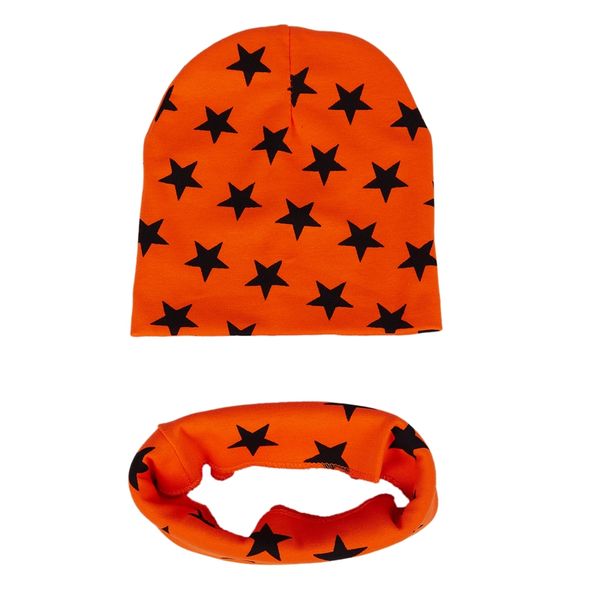 

fashion baby girls child boys star pattern hats scarf two-piece set, White