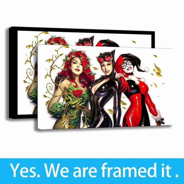 

hd print bedroom decor harley quinn art poison ivy canvas painting catwoman - ready to hang - framed