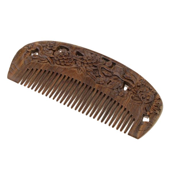 

natural sandalwood wide tooth comb hair styling detangling comb with case, Silver