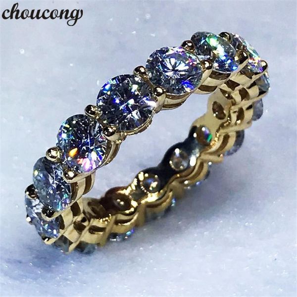 Choucong 3 cores anel infinito Yellow Gold Filled 925 de prata Anéis de Noivado Wedding Band Para As Mulheres 4 MM de Jóias com Diamantes