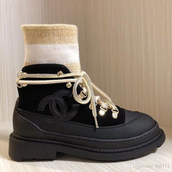 

leather plus velvet martin boots popular casual fashion women short paragraph flat color matching stockings thick heel socks about boots