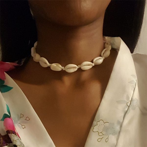 

new fashion white black rope chain natural seashell choker necklace for women simple collar necklace summer beach gift, Golden;silver