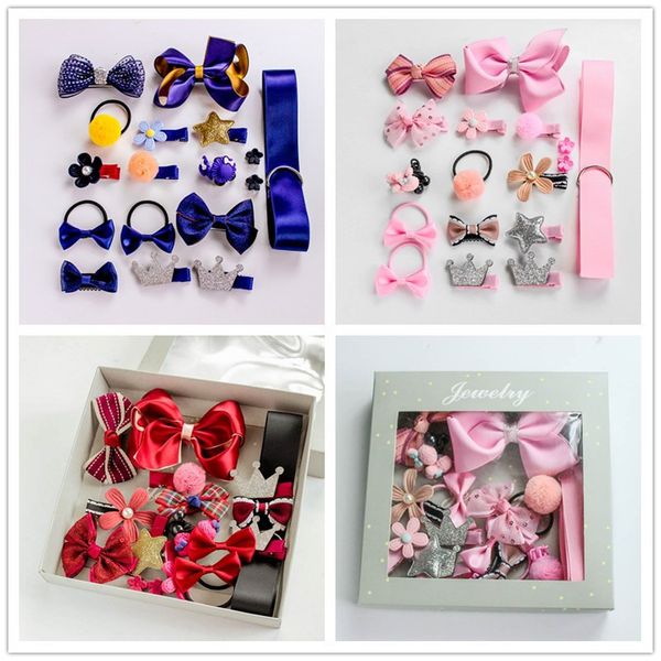 

1 gifts set boutique hair bows clip girls kids princess crown hairpin accessories for children hair barrette hairclip headdress, Black;brown