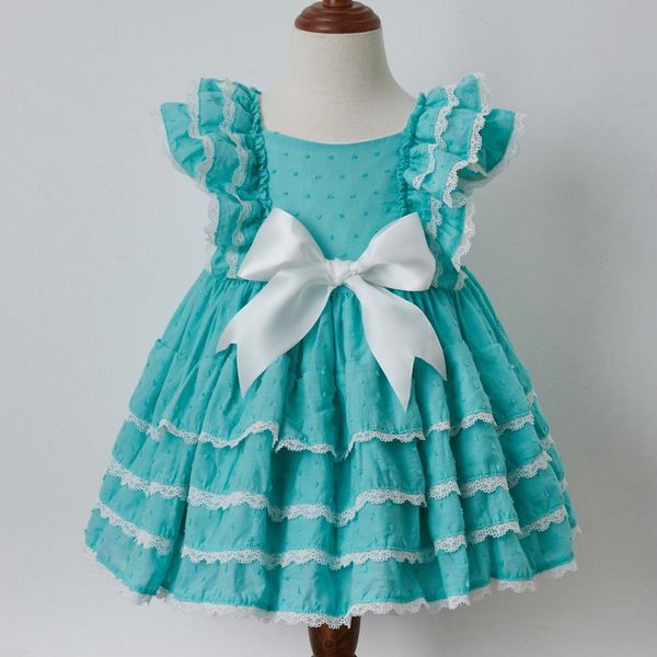 

3pcs boutique summer autumn baby girl blue orange cotton vintage spanish princess dress lace gown lolita birthday party dress y200317, Red;yellow