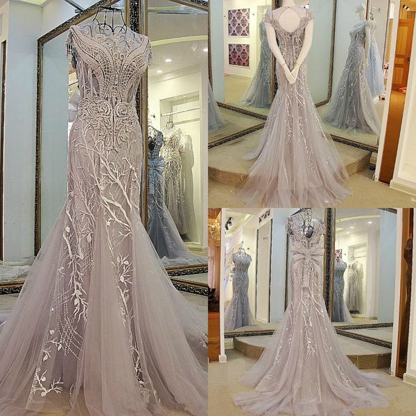 

2019 luxury mermaid wedding dresses beading lace hollow with bow tulle chapel wedding dress bridal gowns custom robe de mariÃ©e, White