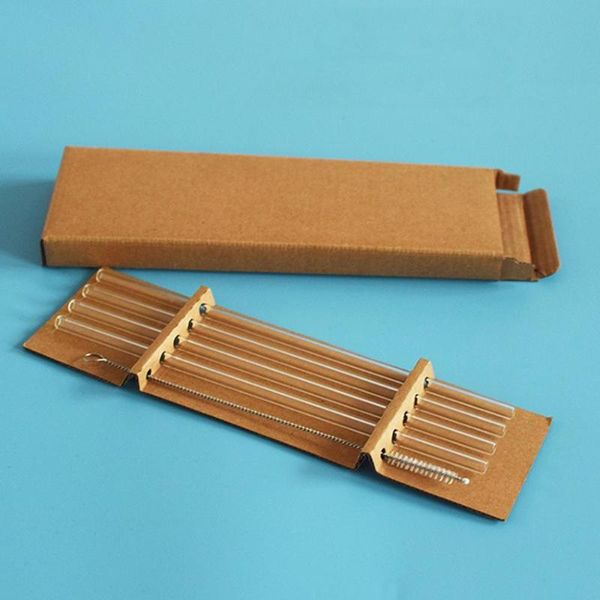 

5шт прозрачное стекло straight bend соломка щетка для чистки напитков напитки соломка с кисточкой экологично