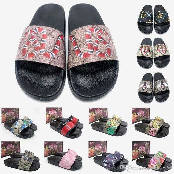 

mens womens luxury designer slippers platform slides flower tiger bee snake summer beach flip flops men slippers, White;red