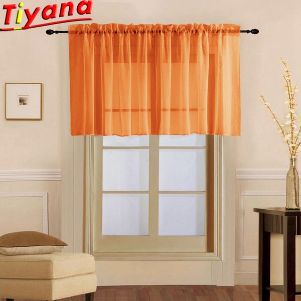 2019 Solid Short Tulle Curtains For Kitchen Green Orange Grey