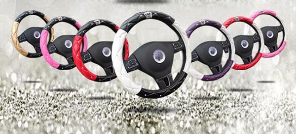 

36 cm stitching steering wheel sleeve with water drill, crown four seasons female and male steering wheel sleeve with foam leather handle