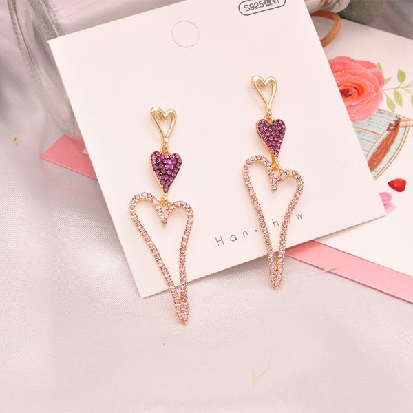 

2019 simple fashion love heart rhinestone pendant earrings korean version elegant for women long danglet earrings jewelry, Silver