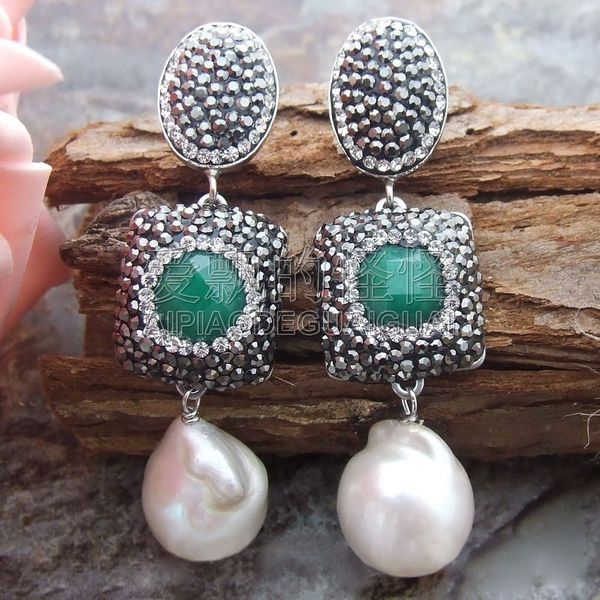 

e041715 18mm white keshi pearl stone earrings, Silver