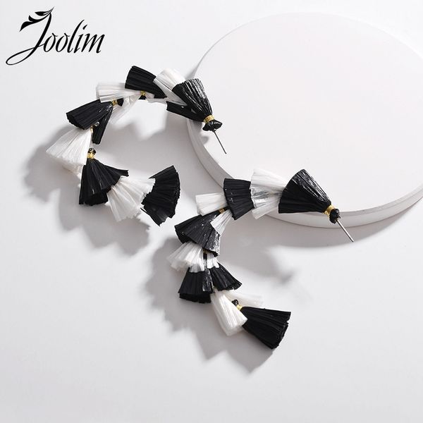 

joolim jewelry wholesale/3 colors c shape raffie tiered tassel hoop earring american earring, Golden