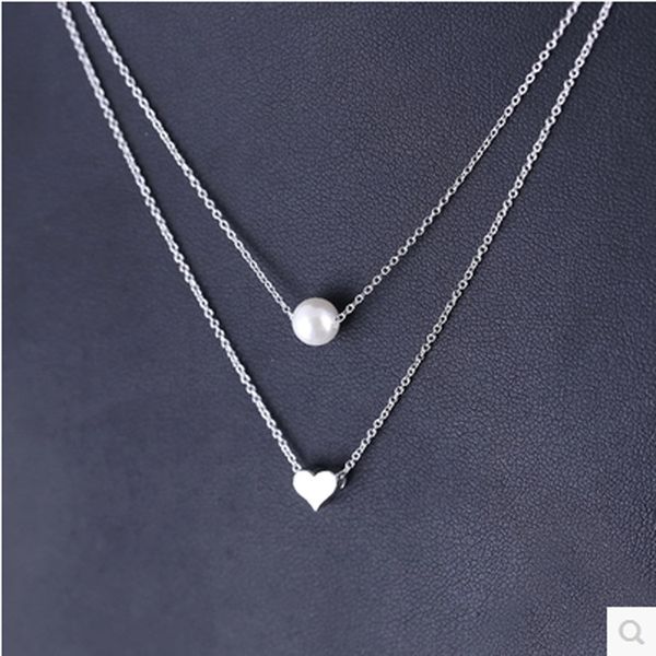 

s925 silver, gold, rose gold plate multi layer multi strand tiny heart pearl chain necklace choker for woman teens trendy gifts, Golden;silver
