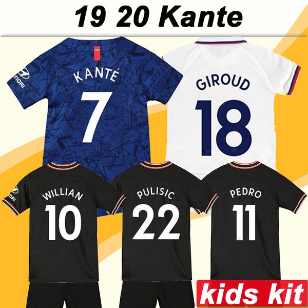 

19 20 kante willian kids kit soccer jerseys new giroud pedro pulisic home away 3rd football shirts morata fabregas jorginho child socks, Black