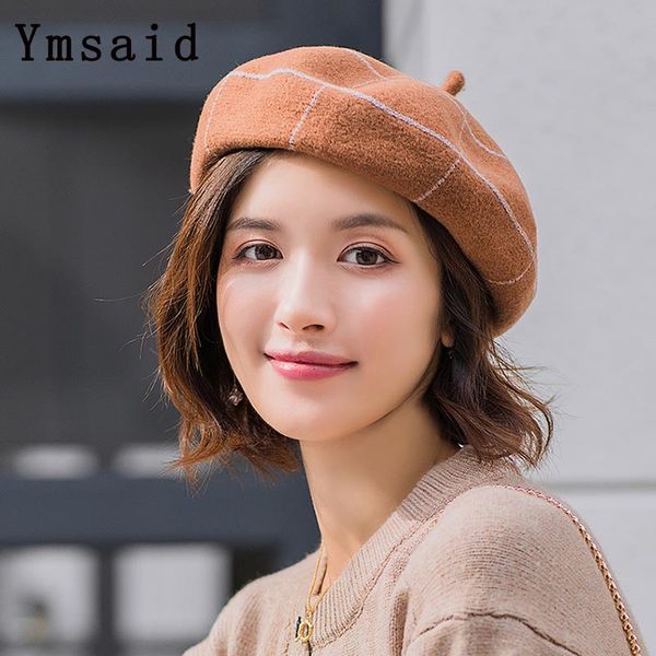 

wool plaid beret for women elegant painters hats ladies thickened beret casual female autumn winter warm artist cap 2019 new, Blue;gray