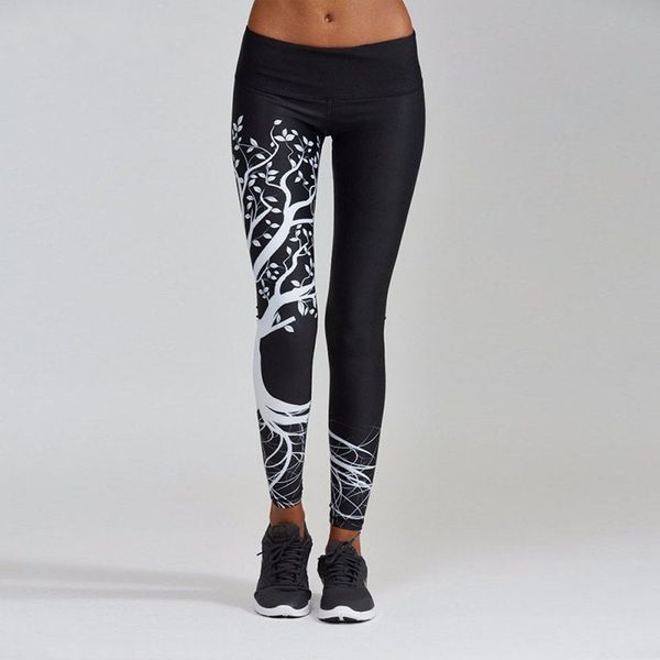 

aprilgrass brand tree print high waist sports leggings push up leggings sport women fitness gym clothing high elastic breathable yoga pants, Black;white