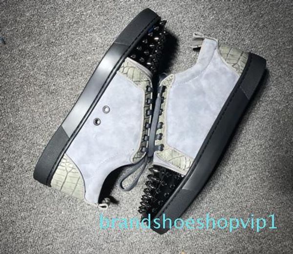 

бесплатная доставка красные нижние кроссовки для мужчин и женщин роскошные шипованные шипы старинные замшевые низкие верхние свадебные плать, Black