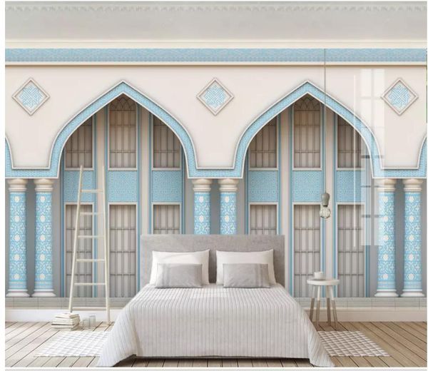 Beautiful Roman Column Arch 3d Blue Carved Indian Wall Window Mural Wallpaper House Wallpaper Hq Hd Wallpaper From Wallpaper20151688 16 39