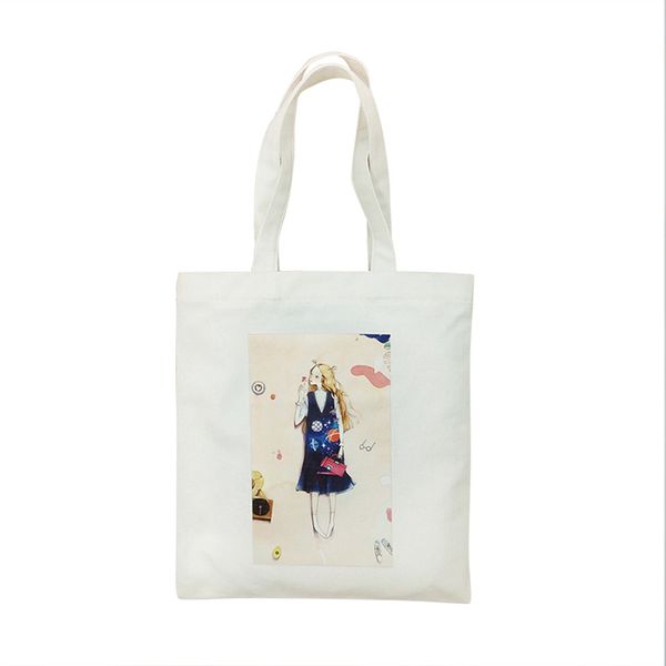 

women canvas bag girl printing large capacity shopping bag reusable foldable simple bags casual tote handbag