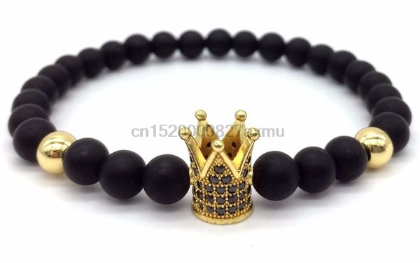 

100pcs new brand trendy imperial crown charm bracelets men natural stone stone beads for women men jewelry pulsera hombres, Golden;silver