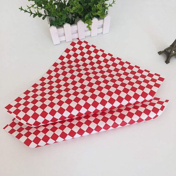 

100 pcs checkered deli candy basket liner food wrap papers, fat repellent, sandwich burger packing, red and white