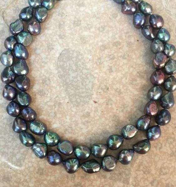 

2 strands of 12-13mm peacock baroque pearl necklace 18 inch, Silver