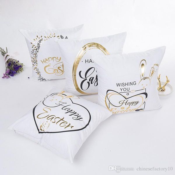

dhl happy easter shining bronzing pillow case bunny rabbit design square cotton pillowcase sofa car cushion covers festival home decorations