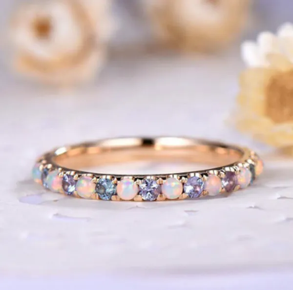 

women fashion round geometry gem crystal opal joint ring party wedding exquisite jewelry charm valentines day gift, Golden;silver