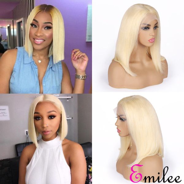 

emilee short bob wigs 613 blonde straight bob wig brazilian 613 lace bob wig 10 inch remy hair wig for women, Black;brown