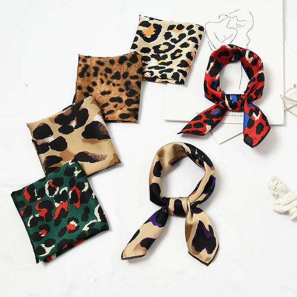 

women twill silk scarf 50cm 2019 new design leopard print scarf small square scarves headband hijab handkerchif, Blue;gray