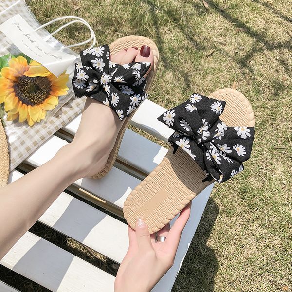 

slippers women bow flat platform ladies slides outdoor flip flops beach shoes woman summer sandals female 5543, Black
