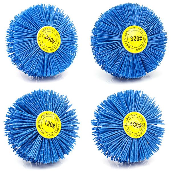 

4 pieces 80x30x6mm drill abrasive wire grinding wheel nylon bristle polishing brush for wood furniture mahogany finish