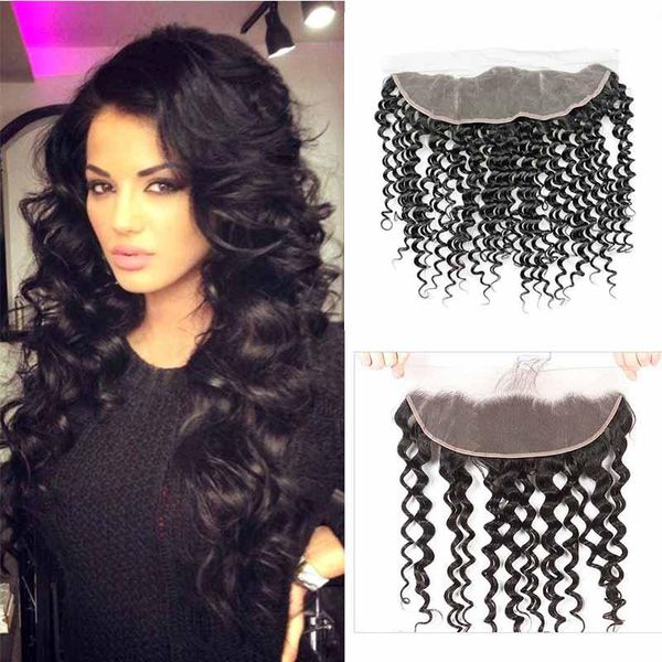 

бразильские волосы фронтальная закрытие глубокая волна малайзии человеческих волос кружева фронтальная закрытие от уха до уха волна воды 13x, Black;brown